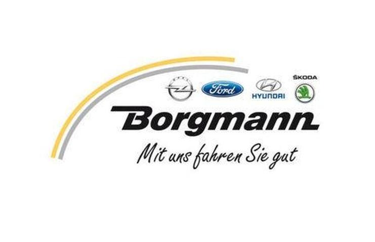 Logo der Firma Borgmann mit den Autok العلامen Opel, Ford, Hyundai und &Scaron;koda sowie dem Slogan &bdquo;Mit uns fahren Sie gut&ldquo;.